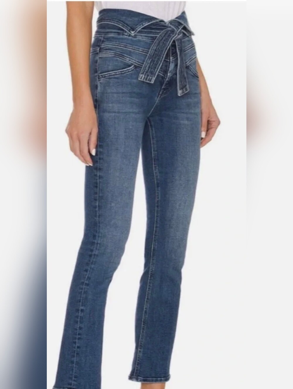 MOTHER Dark Blue High-Rise Cropped Tie-Waist Jeans